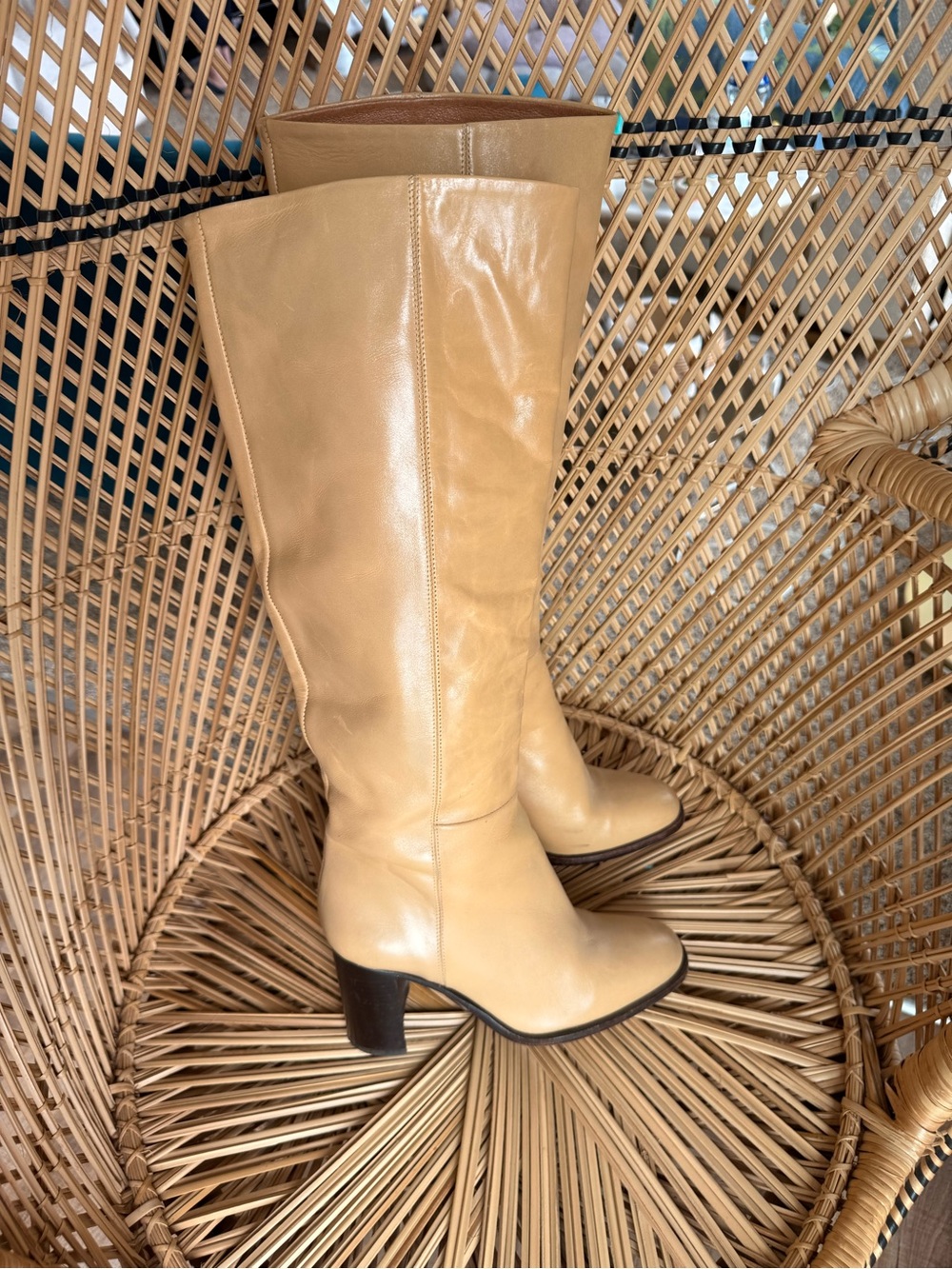 Free People Tall Leather Heeled Boots in Tan - Picture 2 of 7